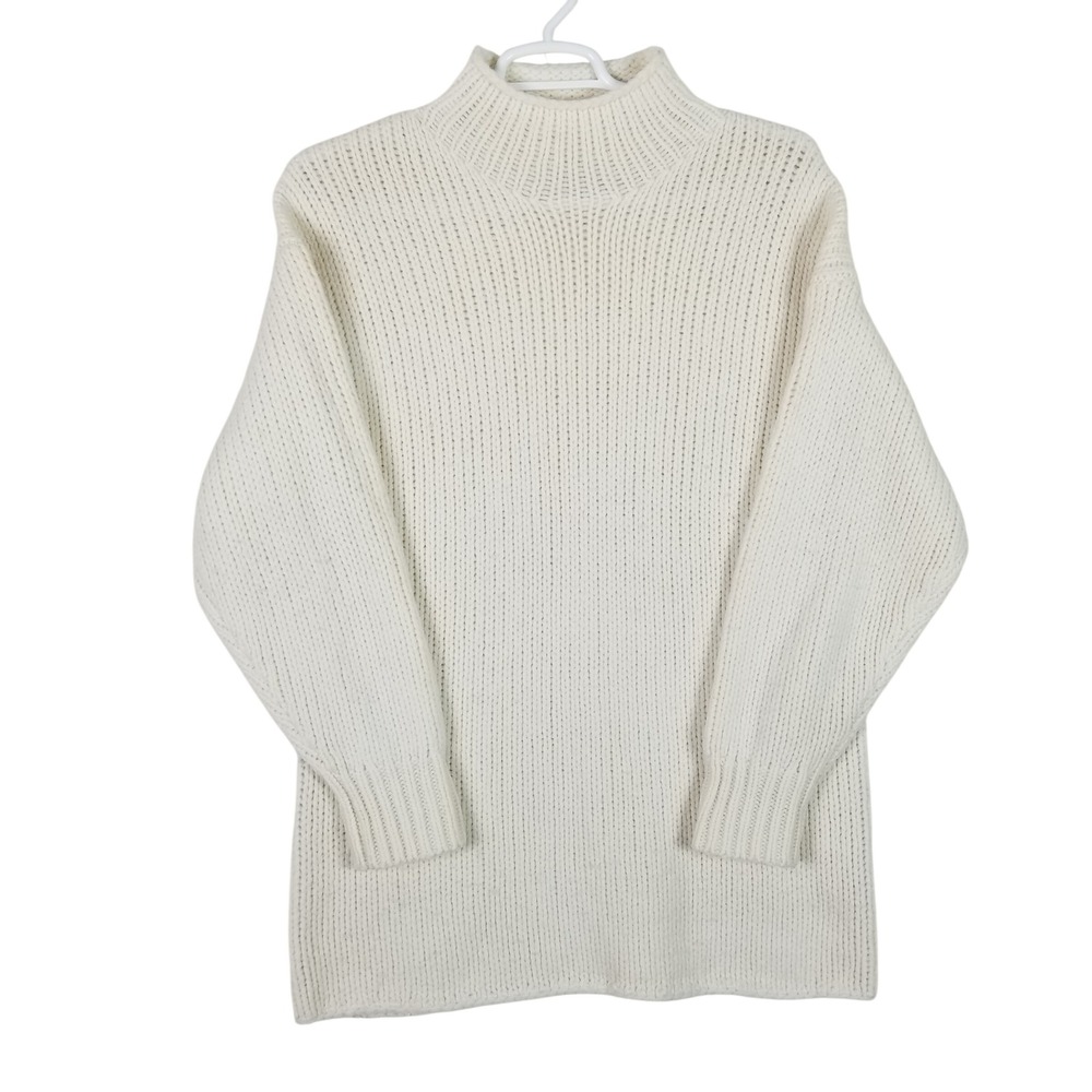 Babaton Sweater Women Medium Off-White Wool Blend Chunky Ribbed Mock Neck 91721